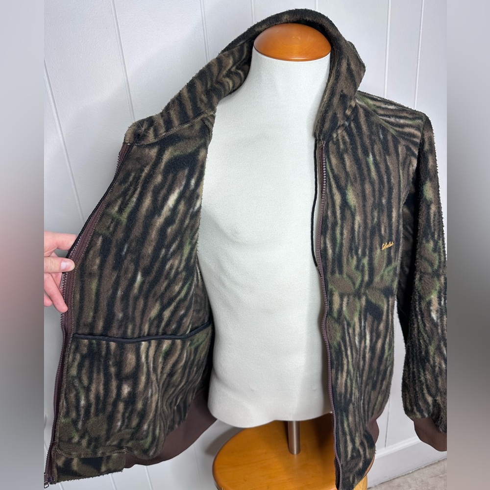 Vintage Cabelas 80’s Tree Bark Camo Full Zip Fleece Jacket w/ Hood - Picture 6 of 12